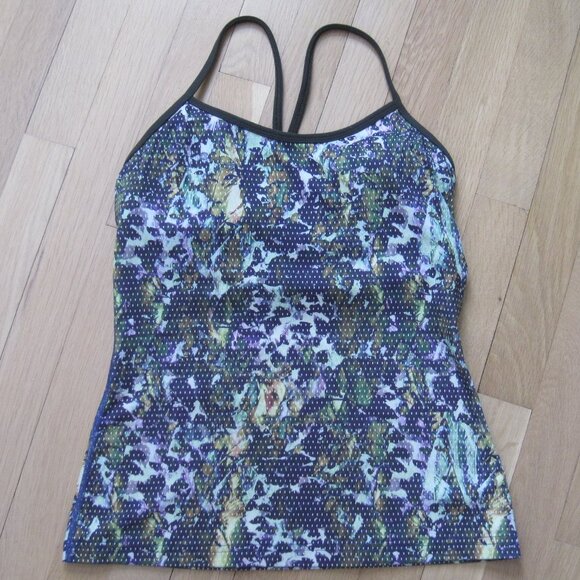 Lululemon Power Y Tank *Luon, Floral Sport White Multi / Gator Green Size 6 - Picture 3 of 10